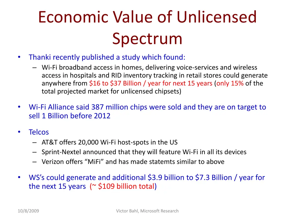 economic value of unlicensed spectrum