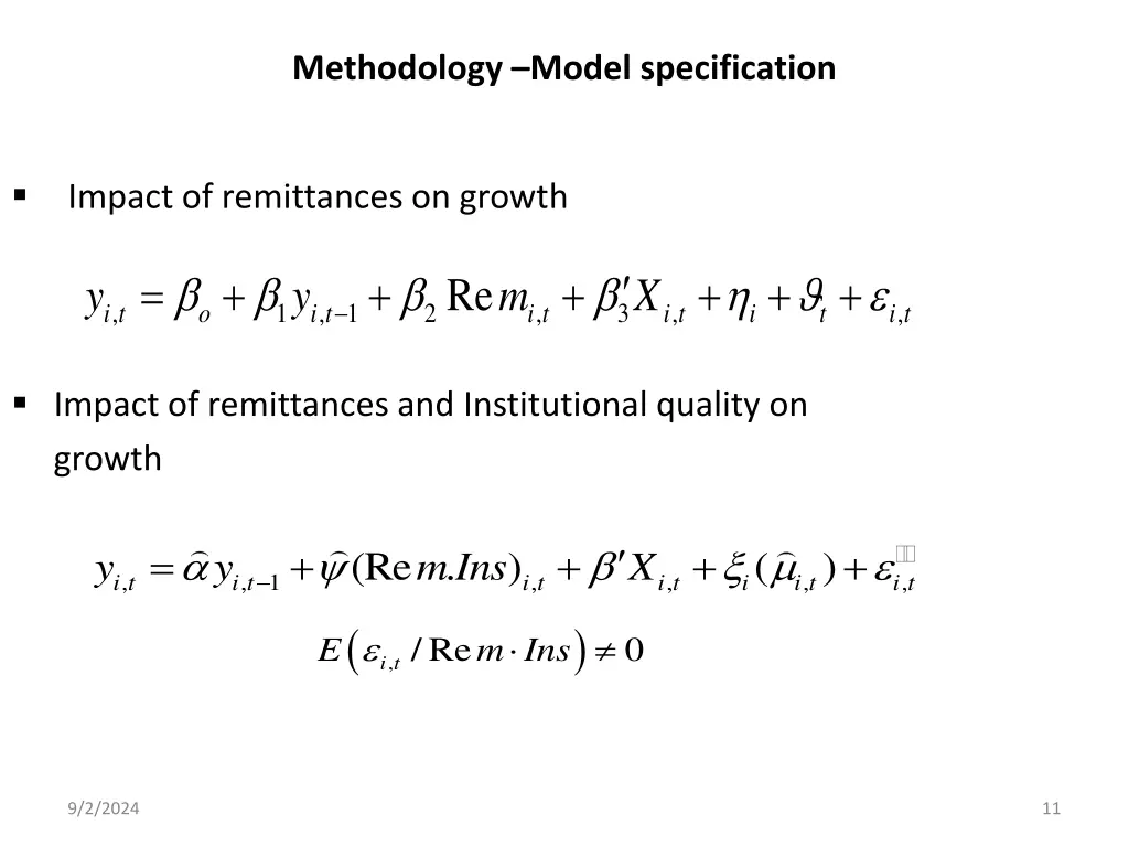 methodology model specification