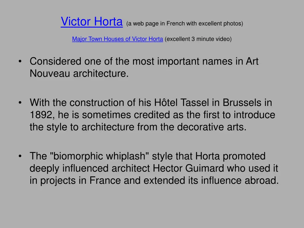 victor horta a web page in french with excellent