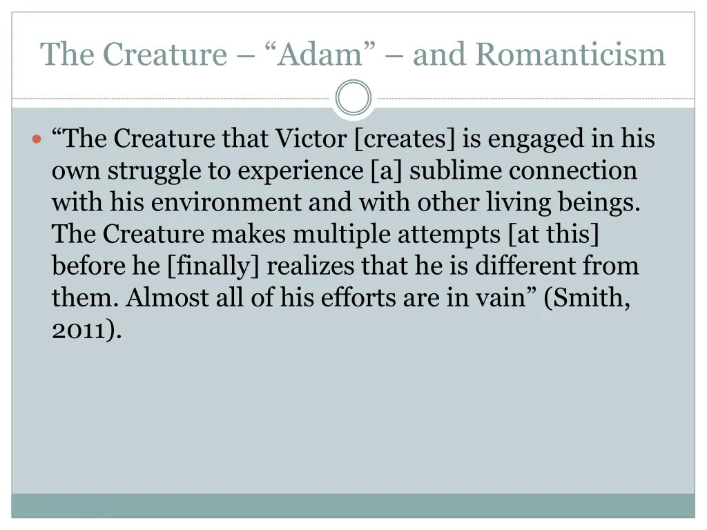 the creature adam and romanticism