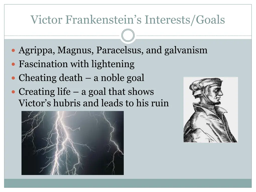 victor frankenstein s interests goals