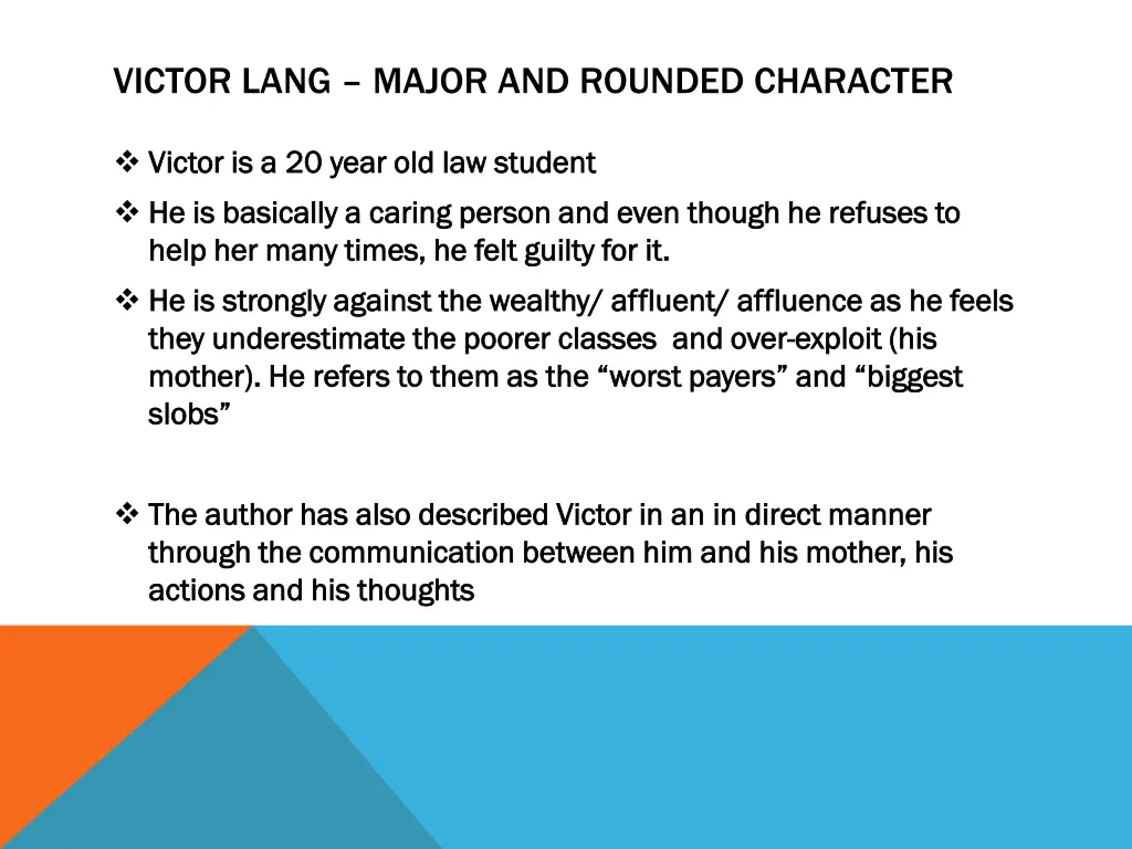 victor lang major and rounded character