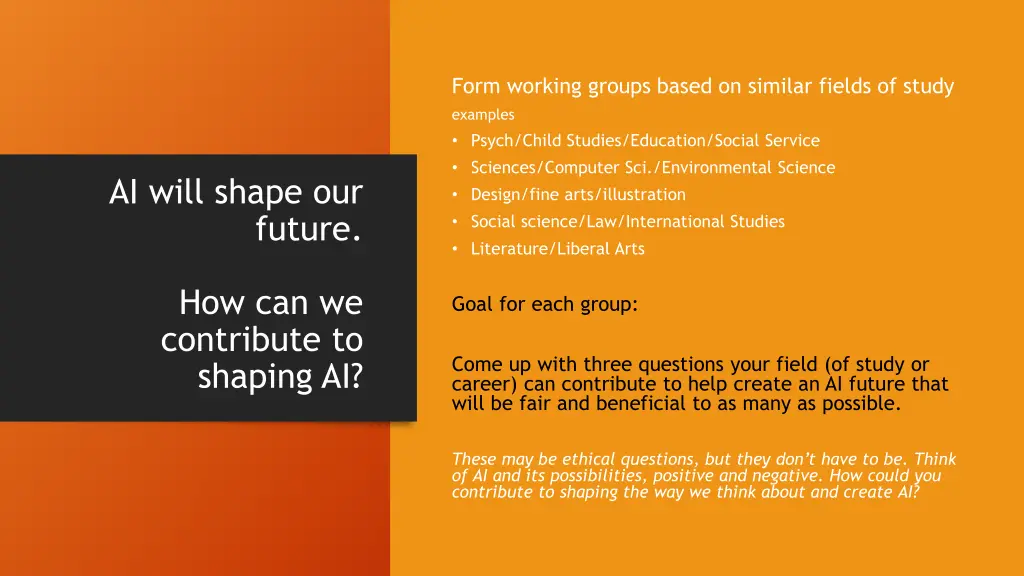 form working groups based on similar fields