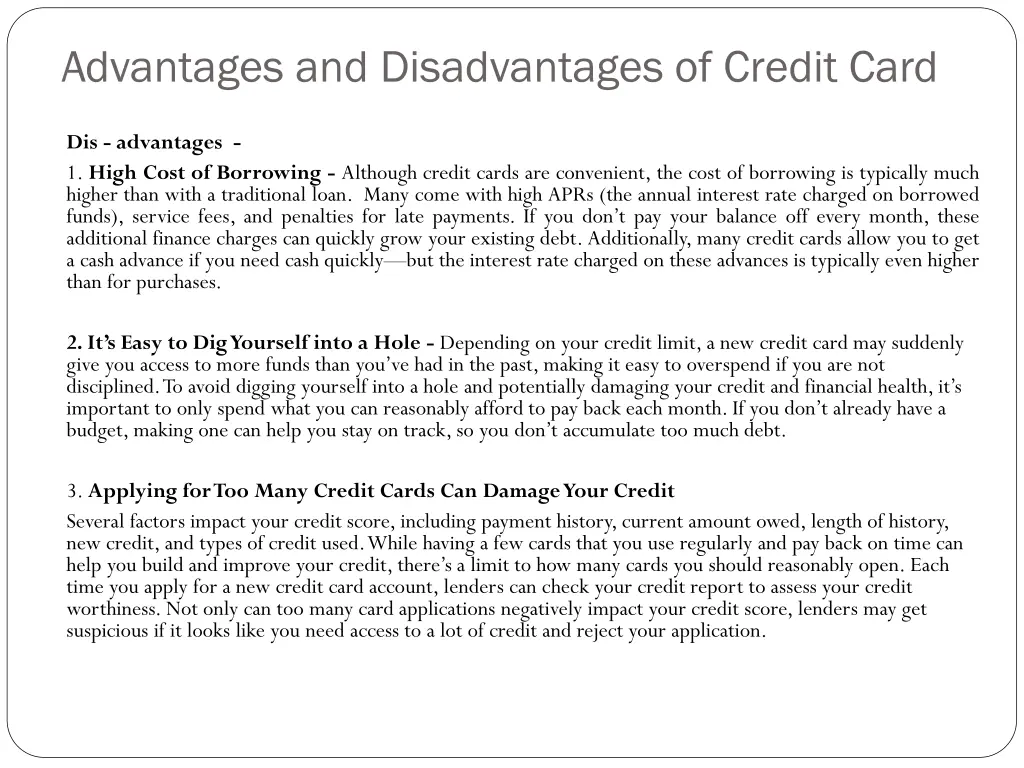 advantages and disadvantages of credit card 1