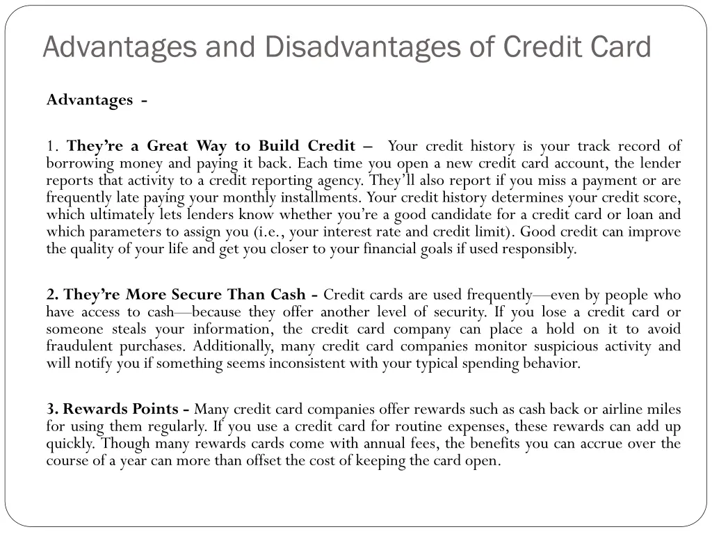 advantages and disadvantages of credit card