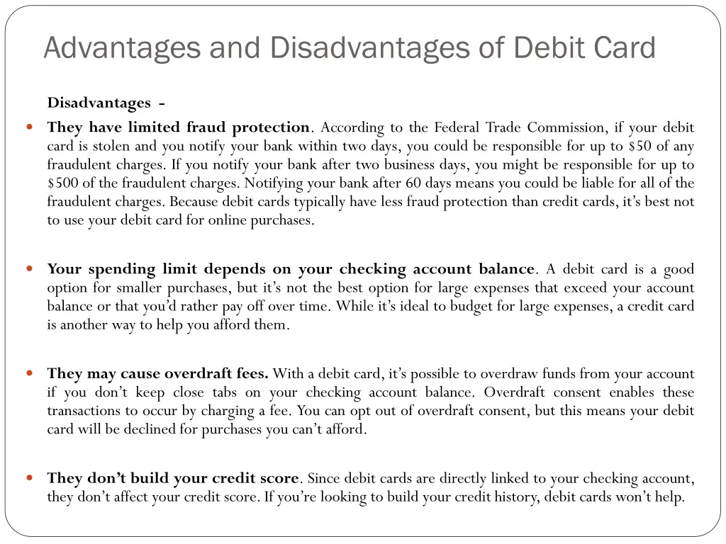 advantages and disadvantages of debit card 1