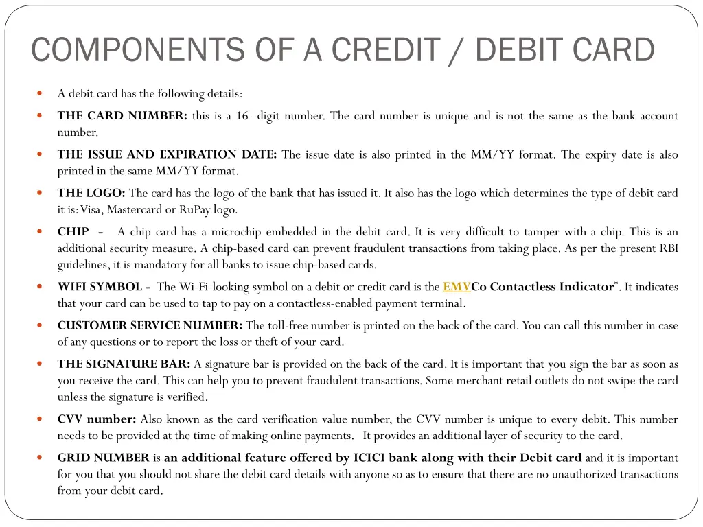 components of a credit debit card