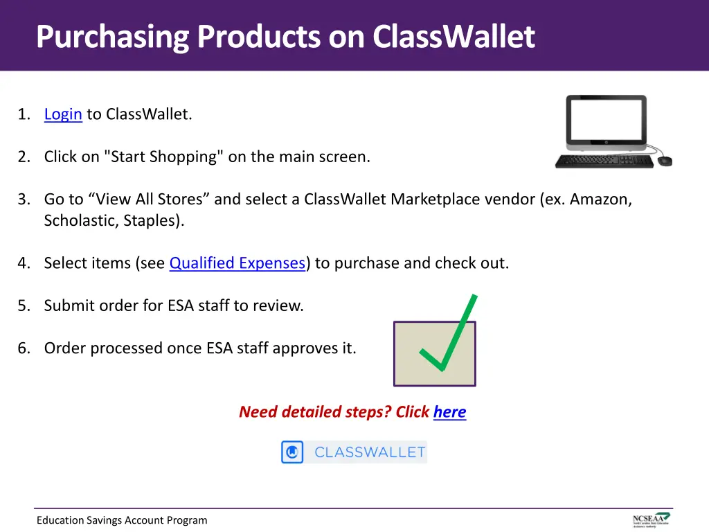 purchasing products on classwallet