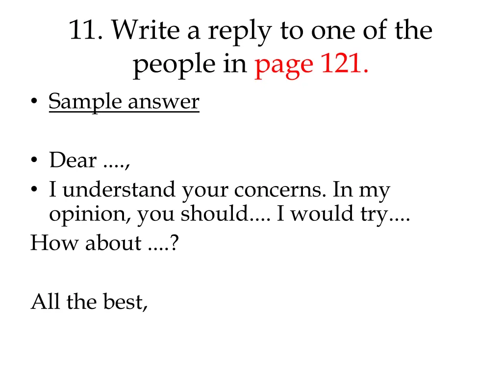 11 write a reply to one of the people in page