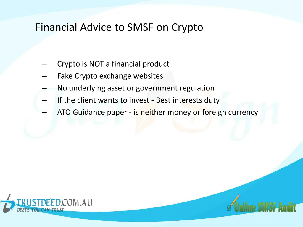 financial advice to smsf on crypto