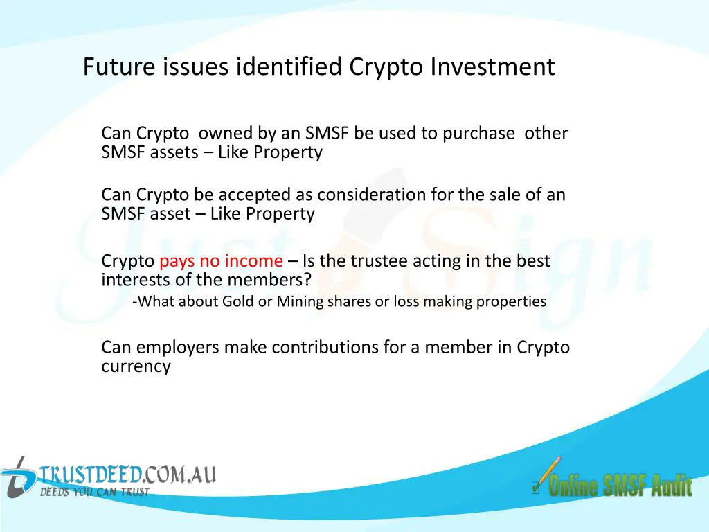 future issues identified crypto investment