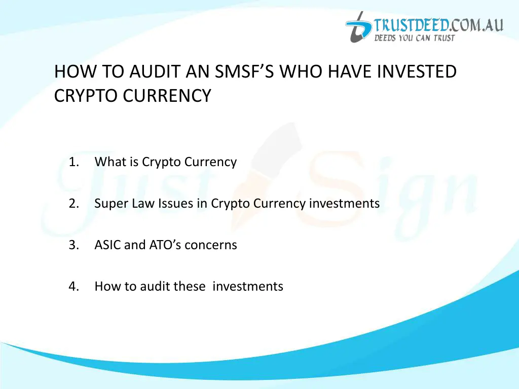 how to audit an smsf s who have invested crypto