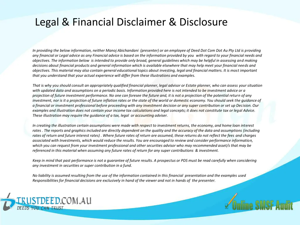 legal financial disclaimer disclosure