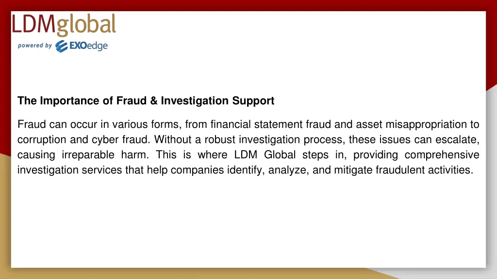 the importance of fraud investigation support