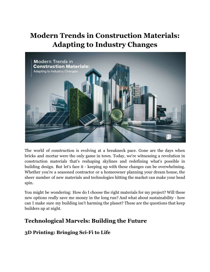 modern trends in construction materials adapting