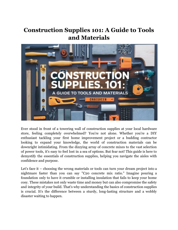 construction supplies 101 a guide to tools