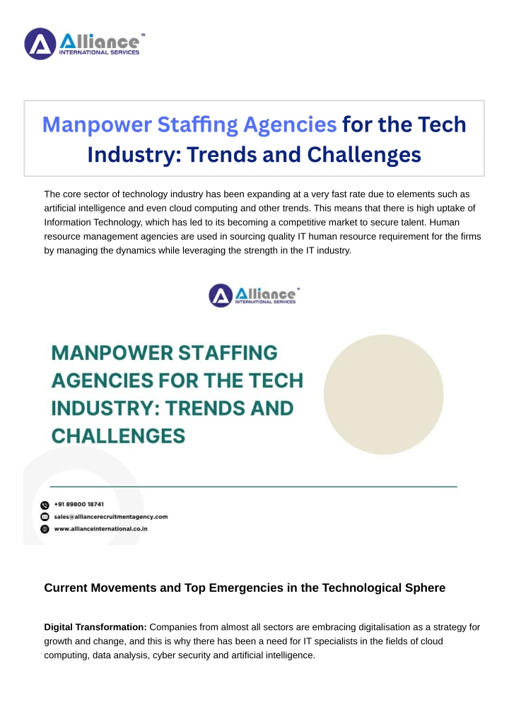 manpower sta ng agencies for the tech industry