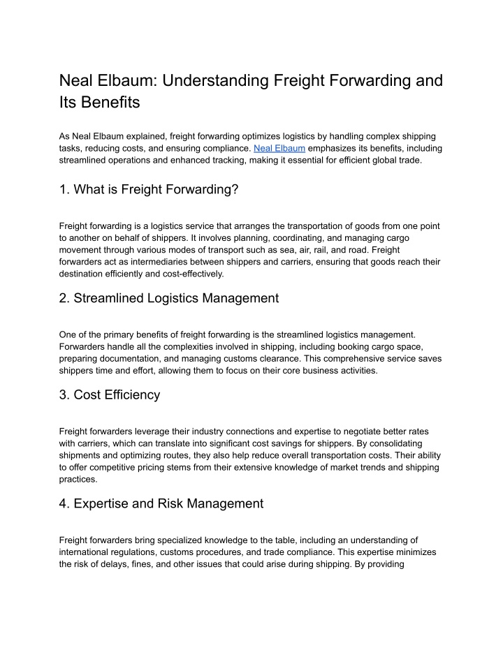 neal elbaum understanding freight forwarding