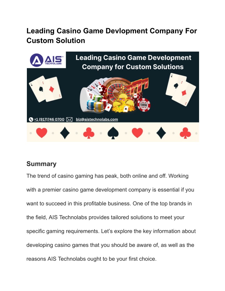 leading casino game devlopment company for custom