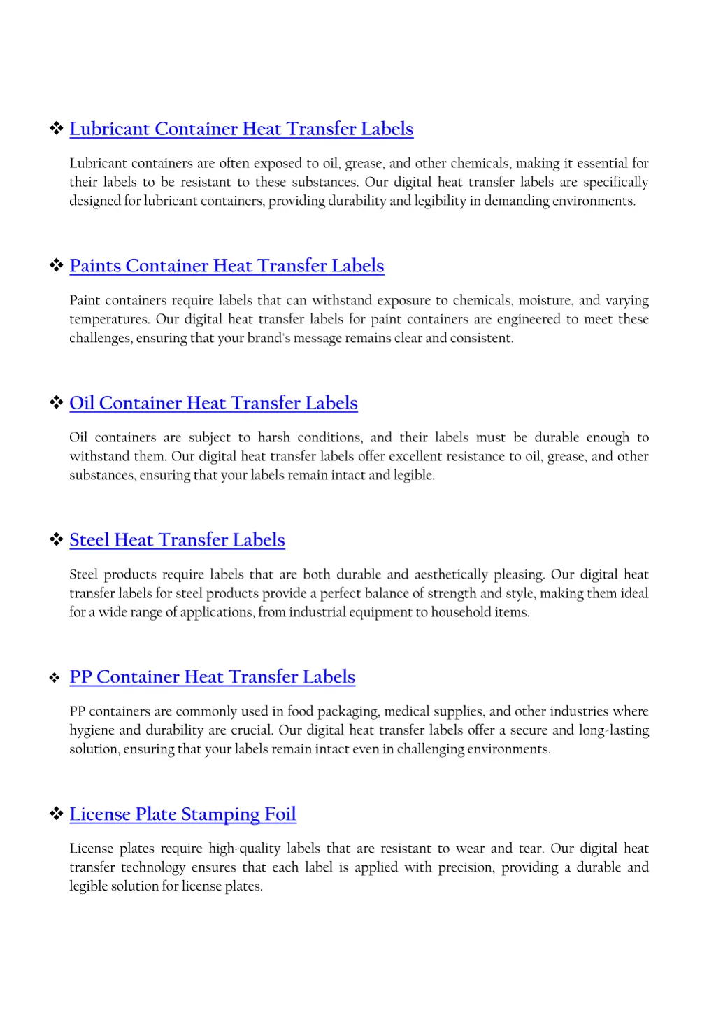 lubricant container heat transfer labels