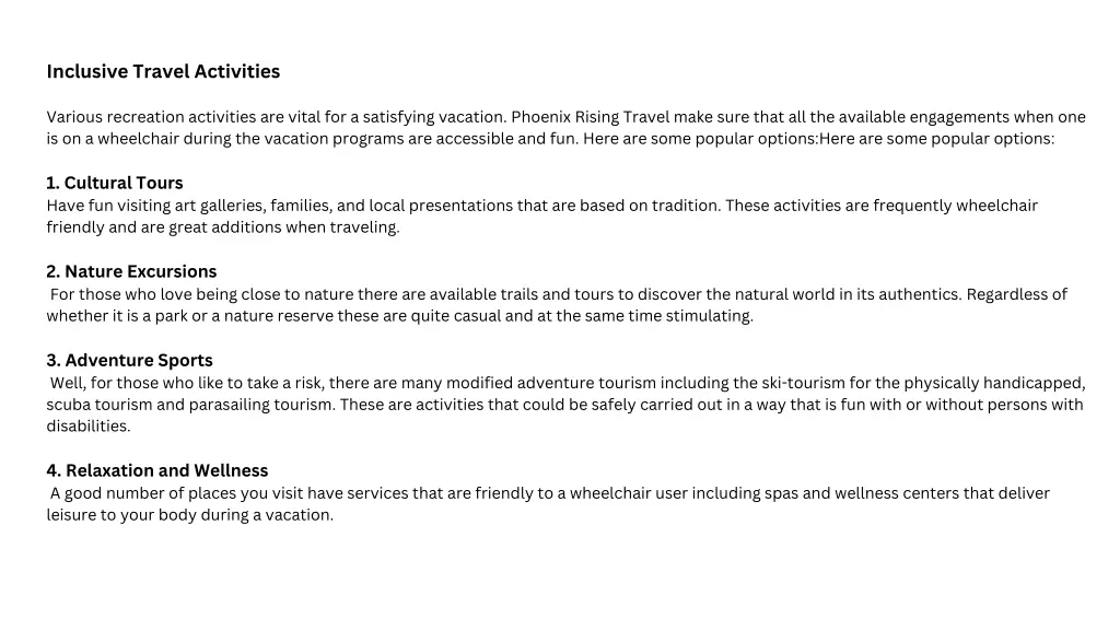 inclusive travel activities