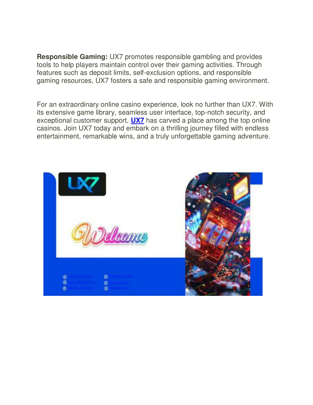 responsible gaming ux7 promotes responsible