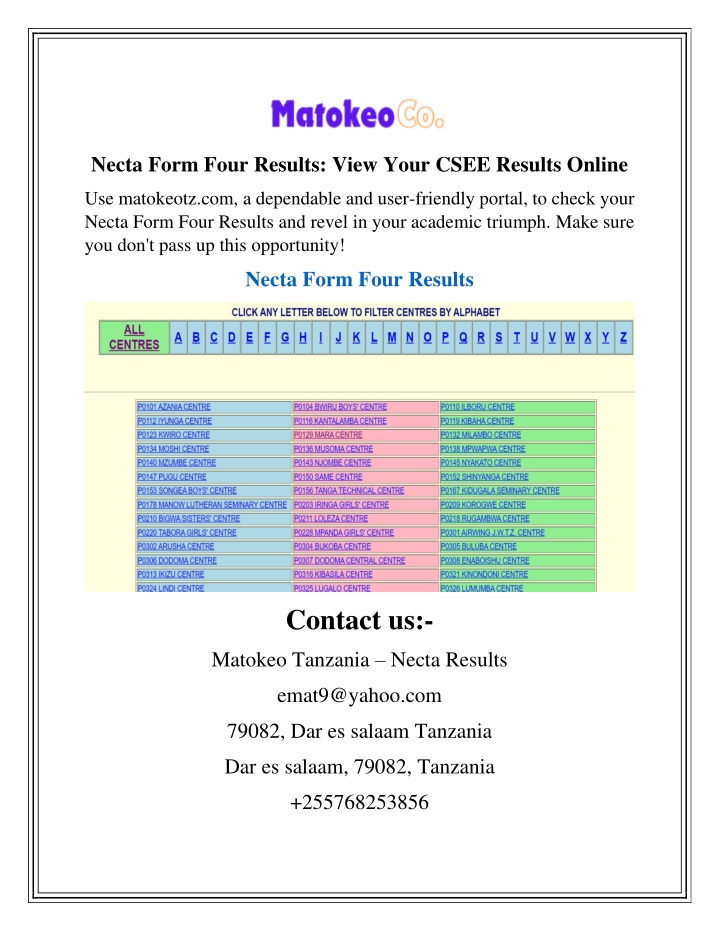 necta form four results view your csee results