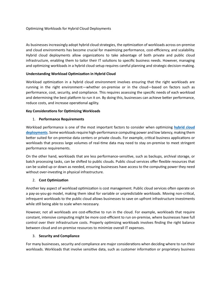optimizing workloads for hybrid cloud deployments
