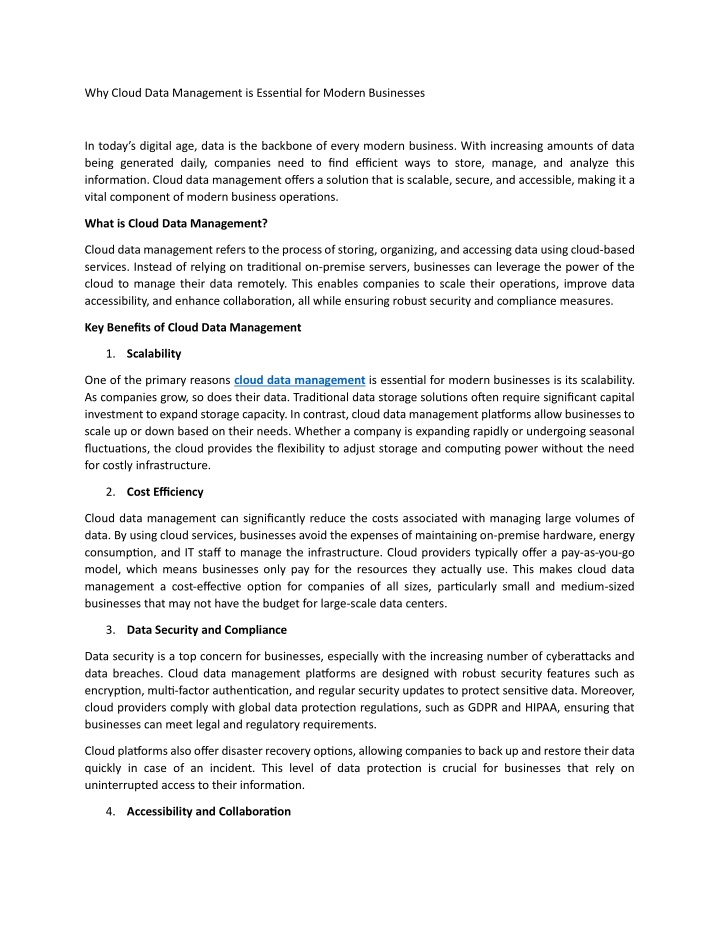 why cloud data management is essential for modern