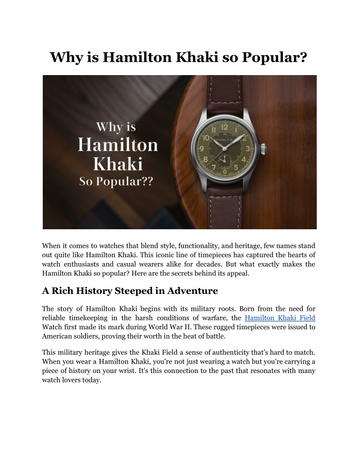 why is hamilton khaki so popular