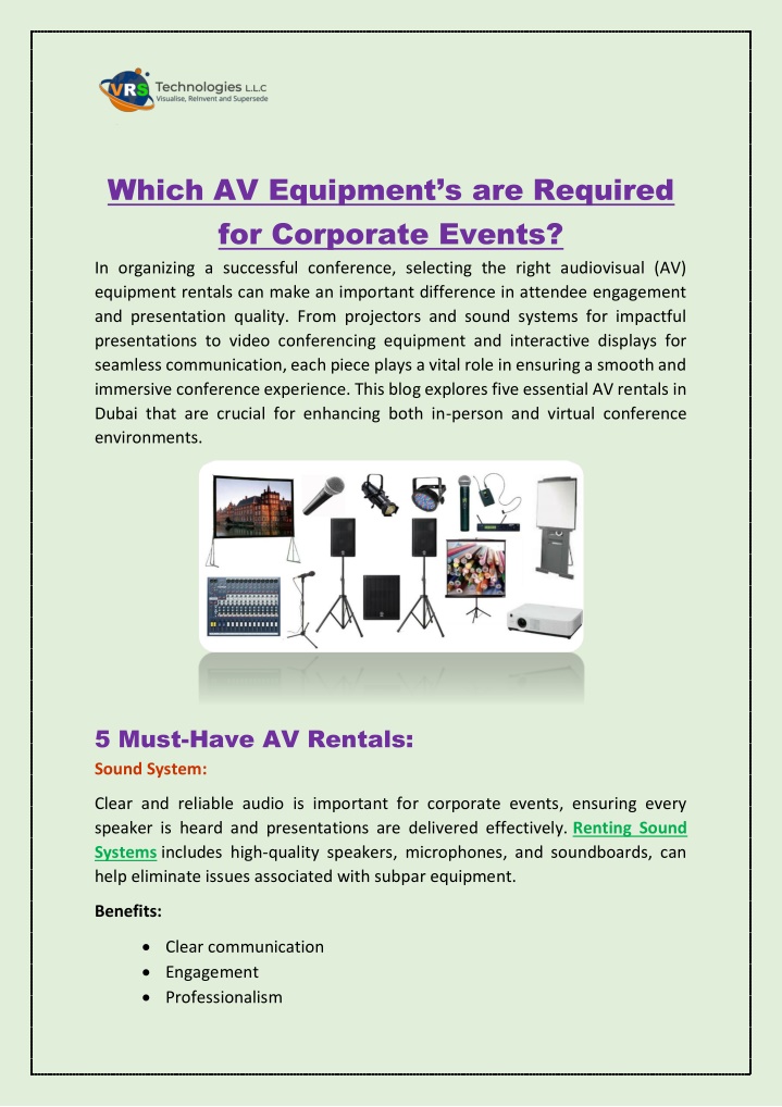 which av equipment s are required for corporate