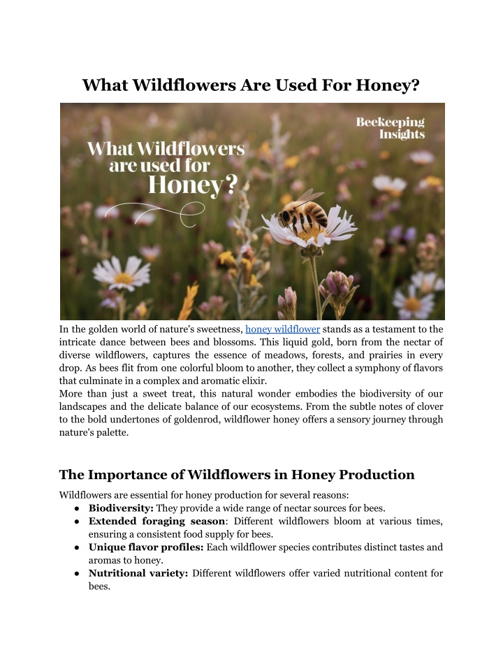 what wildflowers are used for honey