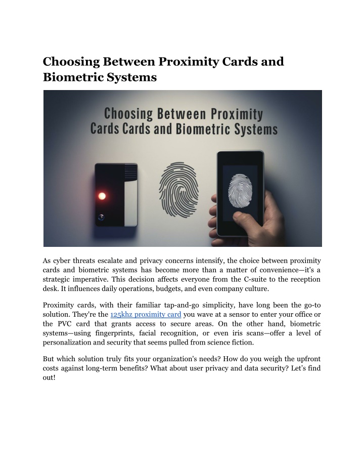 choosing between proximity cards and biometric