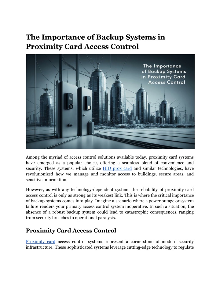 the importance of backup systems in proximity