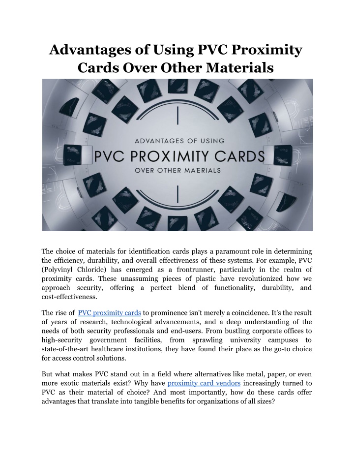 advantages of using pvc proximity cards over