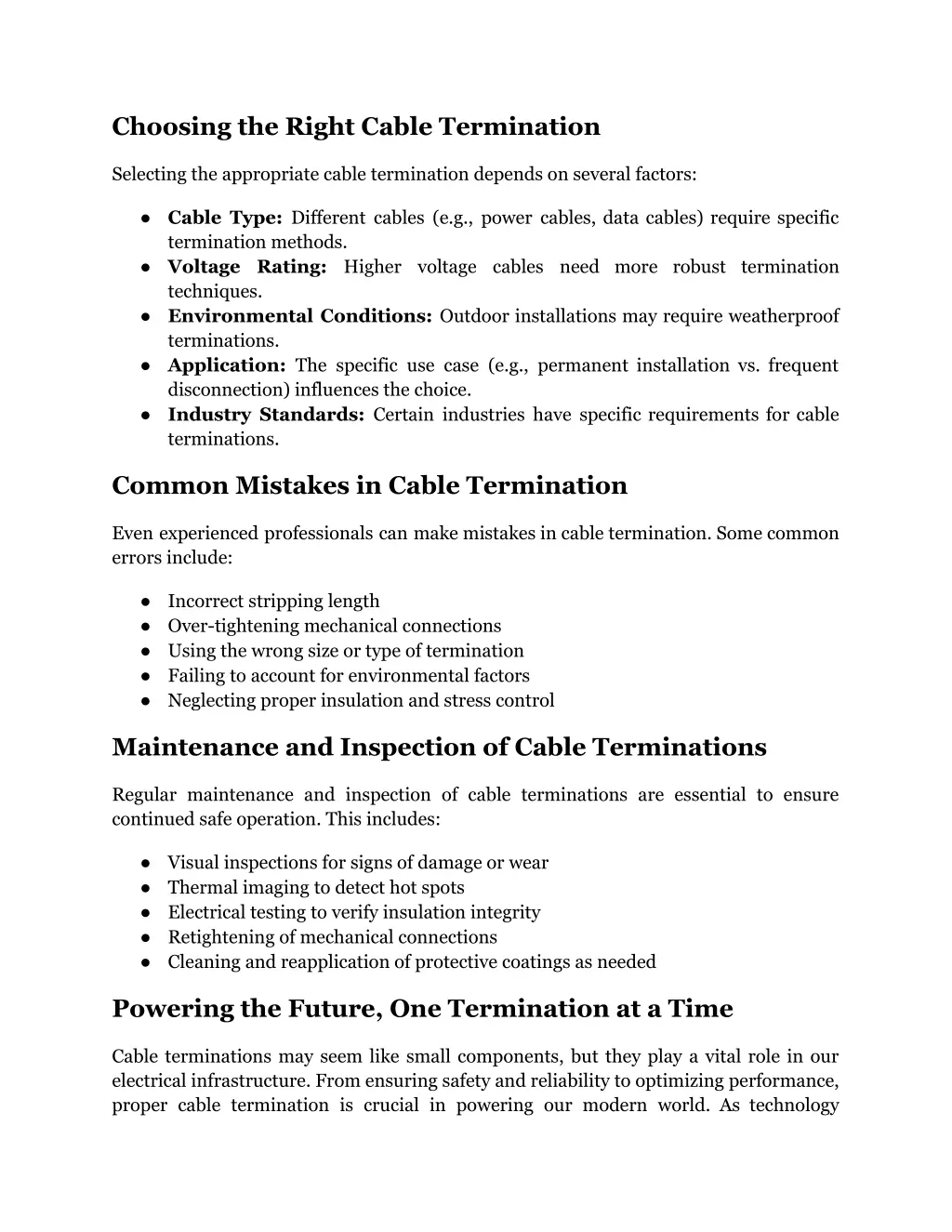 choosing the right cable termination