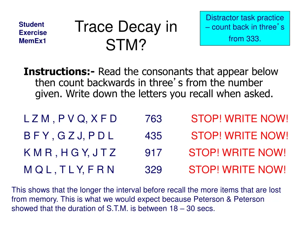 distractor task practice count back in three