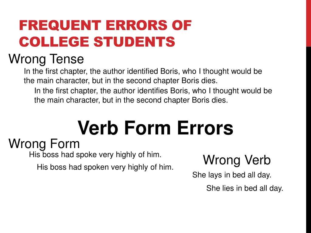 frequent errors of college students wrong tense