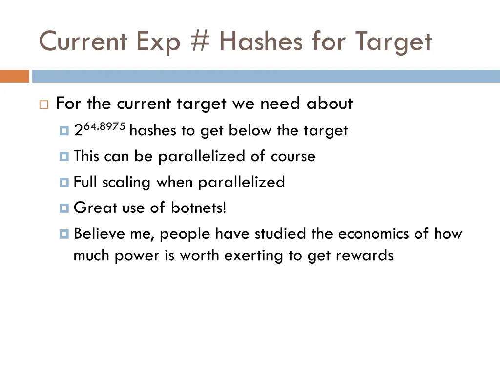 current exp hashes for target