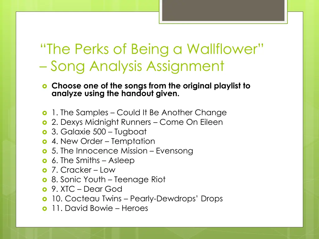 the perks of being a wallflower song analysis