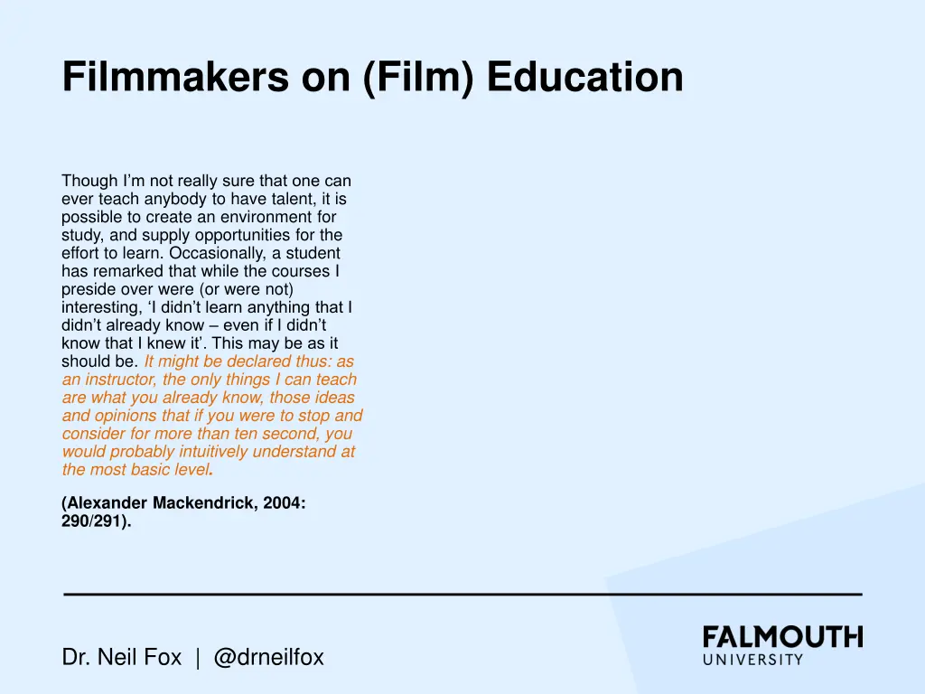 filmmakers on film education 3