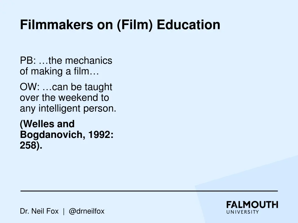 filmmakers on film education