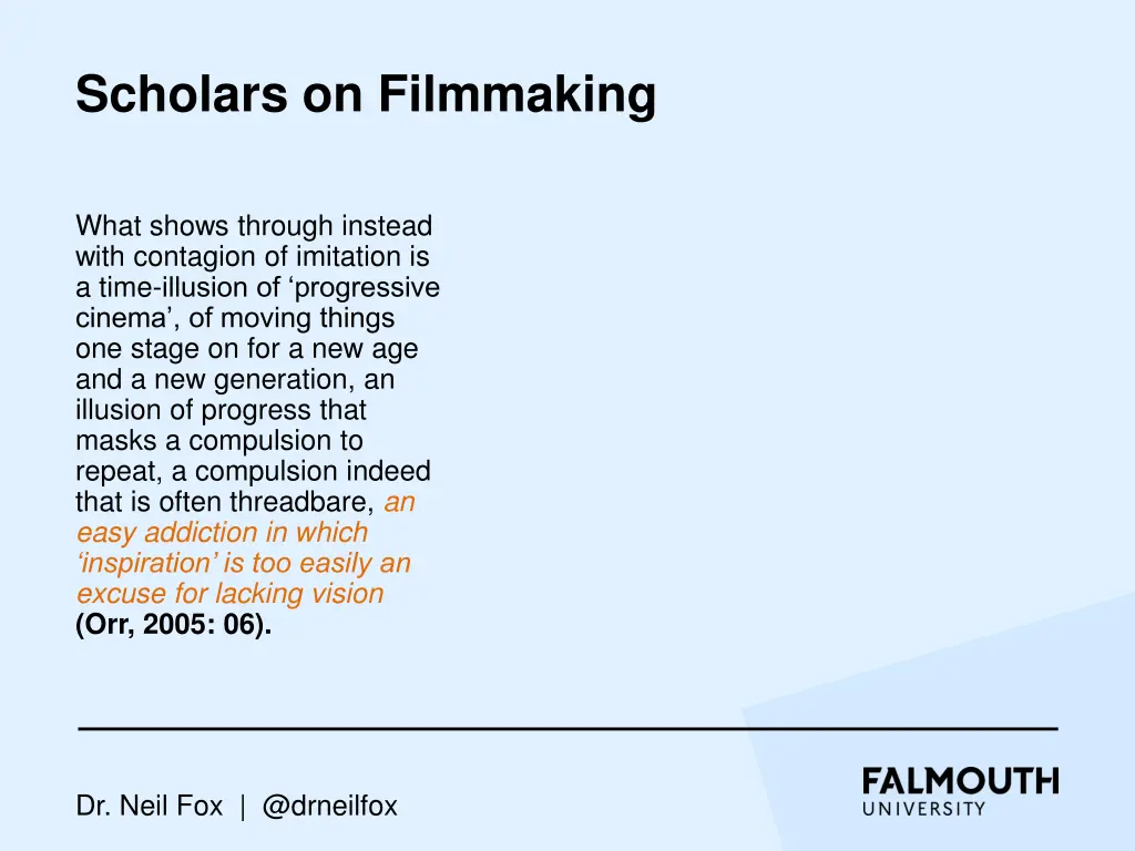 scholars on filmmaking 1