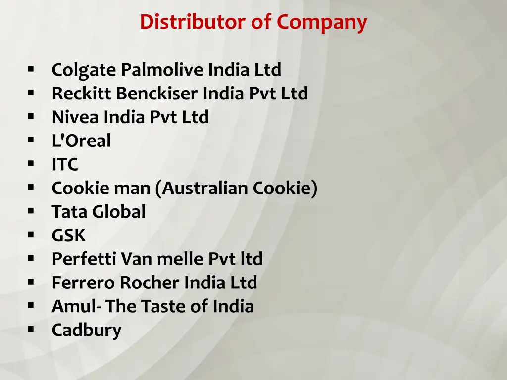 distributor of company