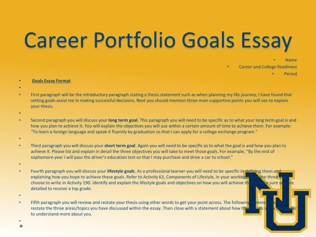 career portfolio goals essay 1