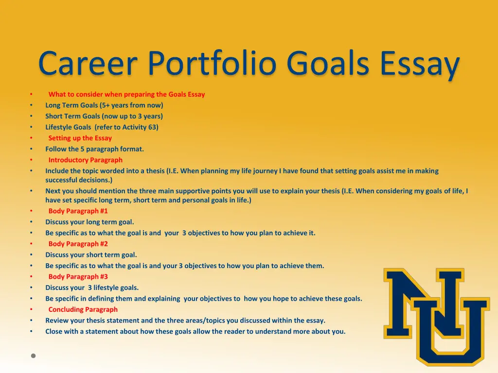 career portfolio goals essay