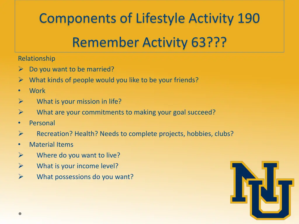 components of lifestyle activity 190