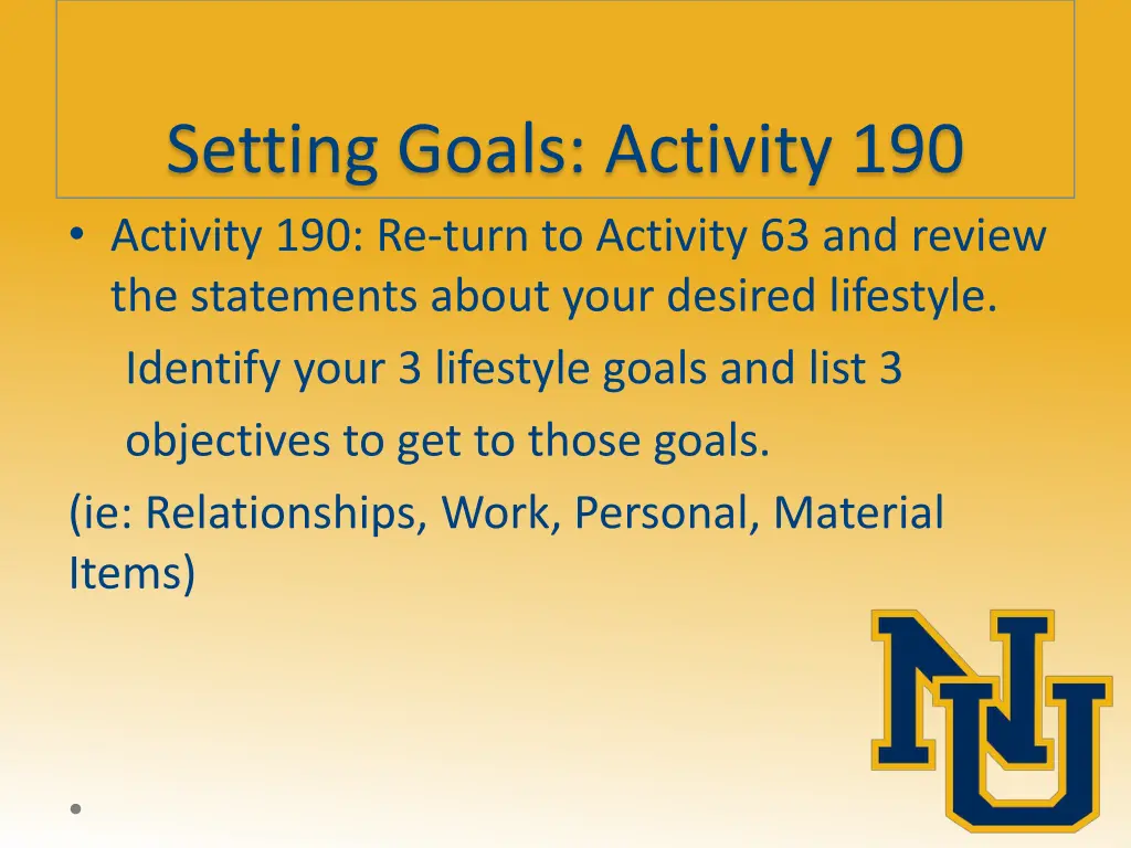 setting goals activity 190 activity 190 re turn