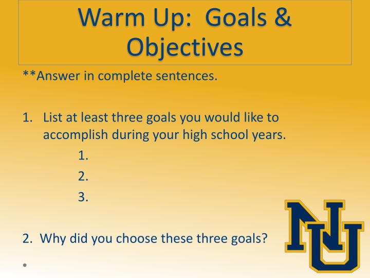 warm up goals objectives answer in complete