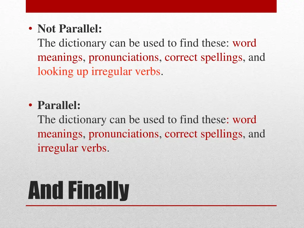 not parallel the dictionary can be used to find